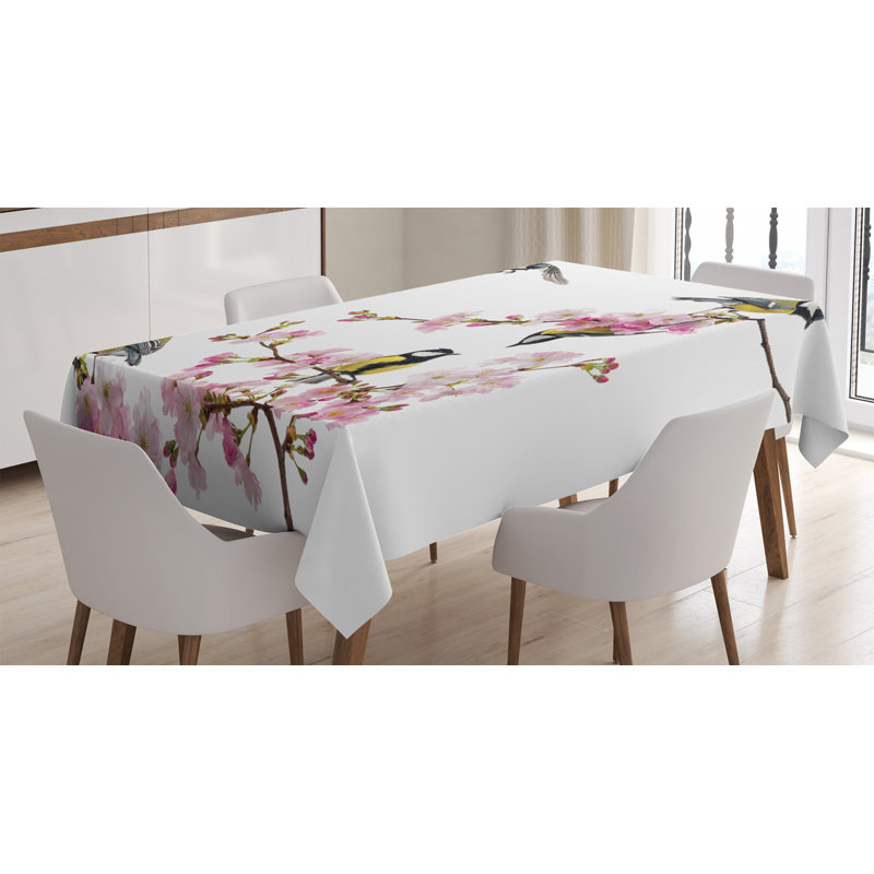 Ambesonne Birds Tablecloth, Group Of Hummingbirds On Flowering Branch Best Friends Peace Illustration Home, Rectangular Table Cover For Dining Room Kitchen Decor, 52" X 70", Multicolor