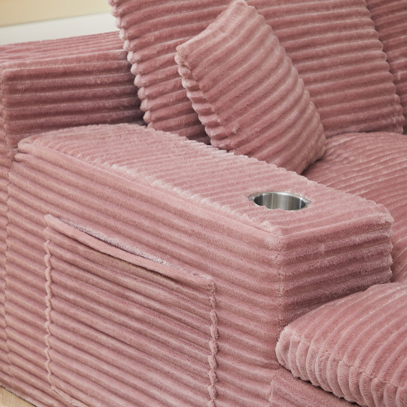 Canapé modulaire rembourré en mousse à compression 98,4 po avec méridienne et poche latérale, Rose