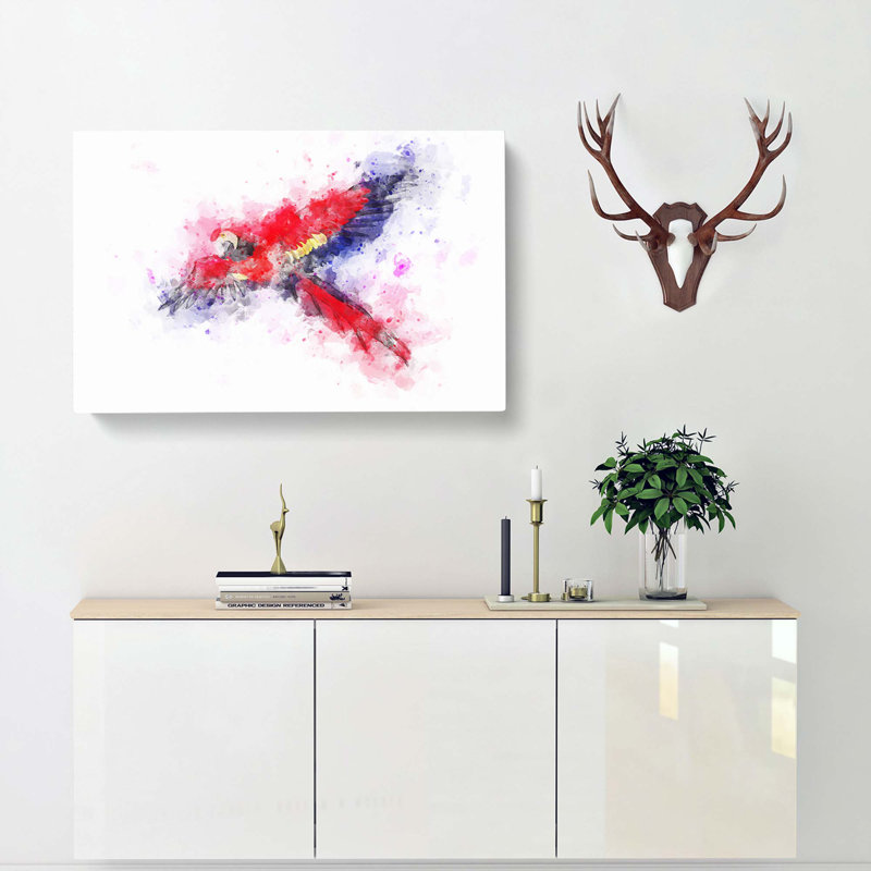 Macaw Parrot In Flight In Abstract - Wrapped Canvas Print, 35cm H x 50cm W x 3cm D