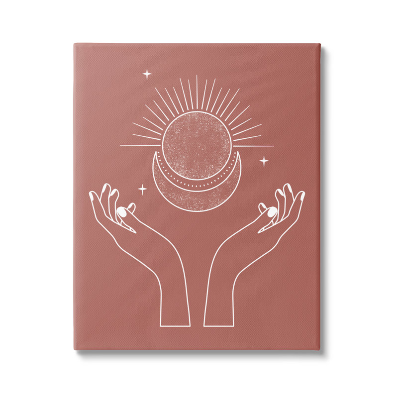 Mains solaires lunaires atteignant les étoiles, conception astrale par JJ Design House LLC - impression, L 16 po x H 16 po