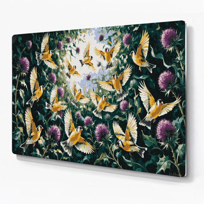 Birds American Goldfinch Blue Metal Wall Art