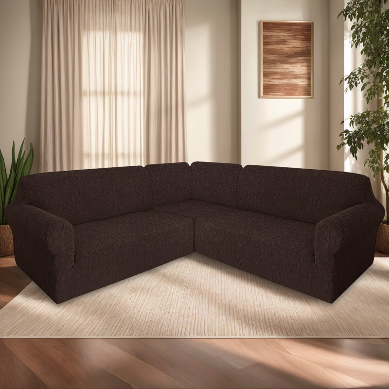 Soft Jacquard Stretch Sofa Covers For Sectional Corner Sofas - 3-Piece Soft & Washable Couch Slipcovers For 7-Seat Corner Sofas
