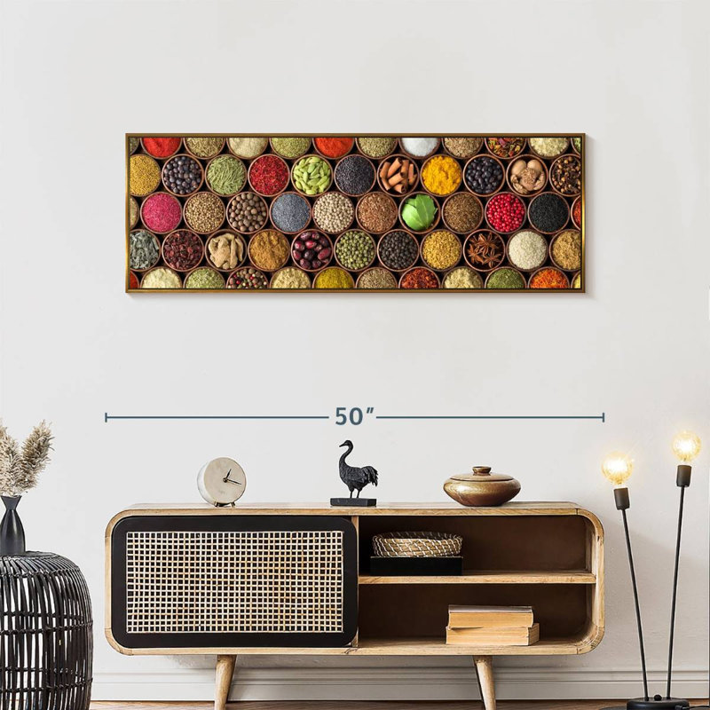 Épice de toutes sortes, 46" X 16", Cadre flottant doré