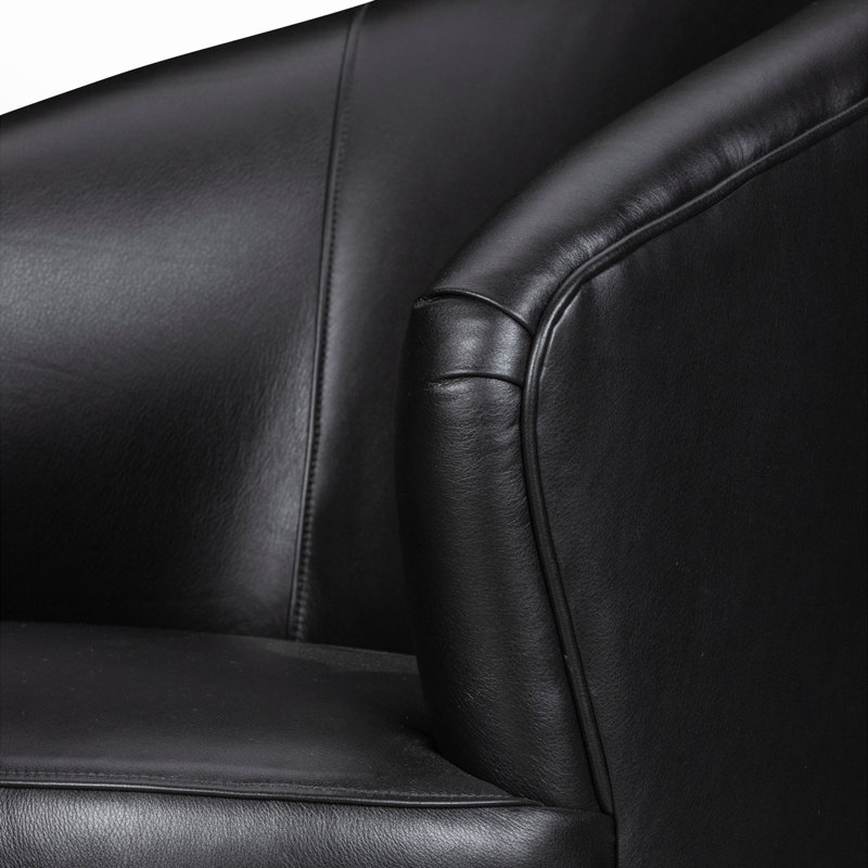 Fauteuil demi-tonneau pivotant en cuir Deryn, Fleur de cuir véritable avec plateau acier Revela