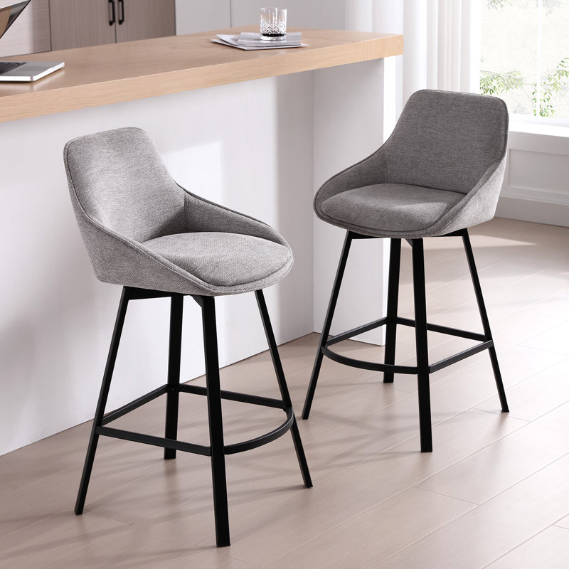 Absalom 65cm H Swivel Linen Counter Stool, Grey