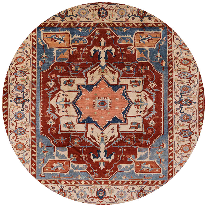 Tapis oriental beige / bleu / rouge, Rond 8 pi