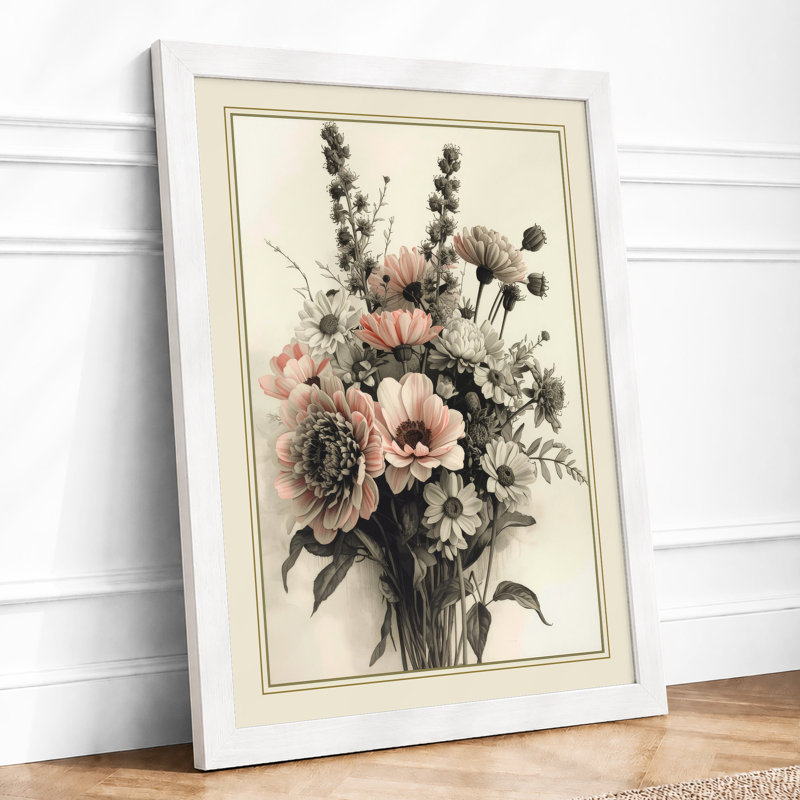 Mixed Floral Arrangement Botanical - Framed Print, A4 - 29.7 x 21.0 cm, White