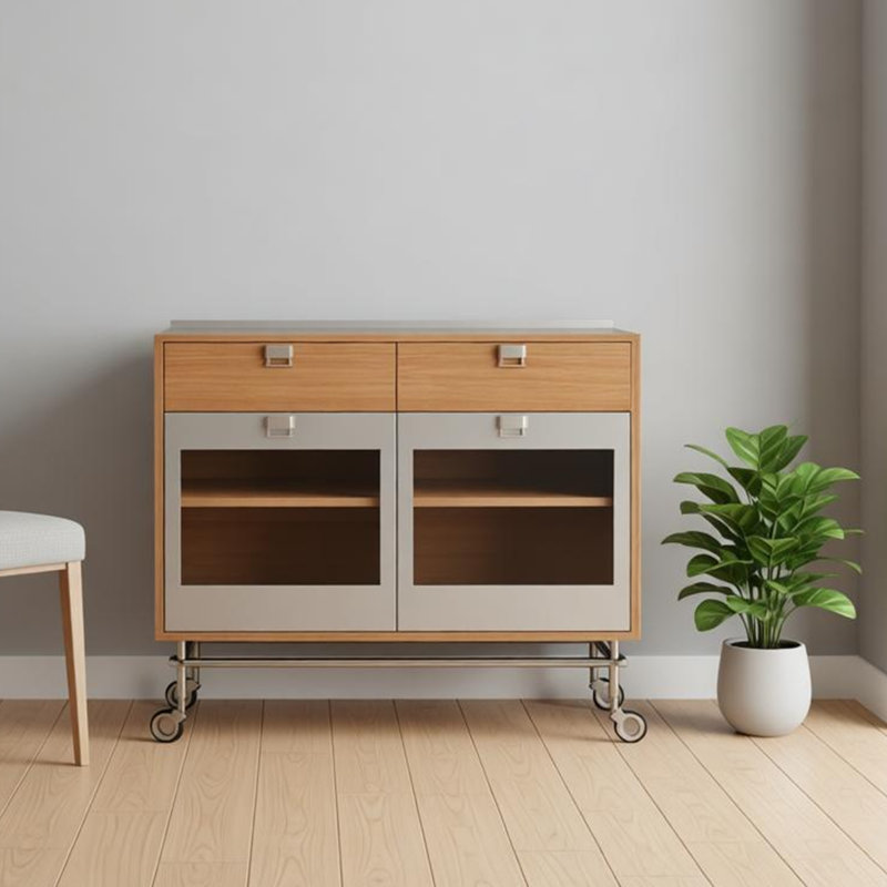Armoire de rangement mobile en acier inoxydable, H 35,43 po x l 47,24 po x P 15,75 po, Light Brown