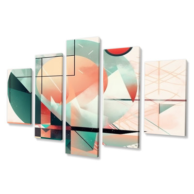 Boho Landscape Earthy Green Unapologetic Pink - Modern Geometric Canvas Wall Art - 5 Panels