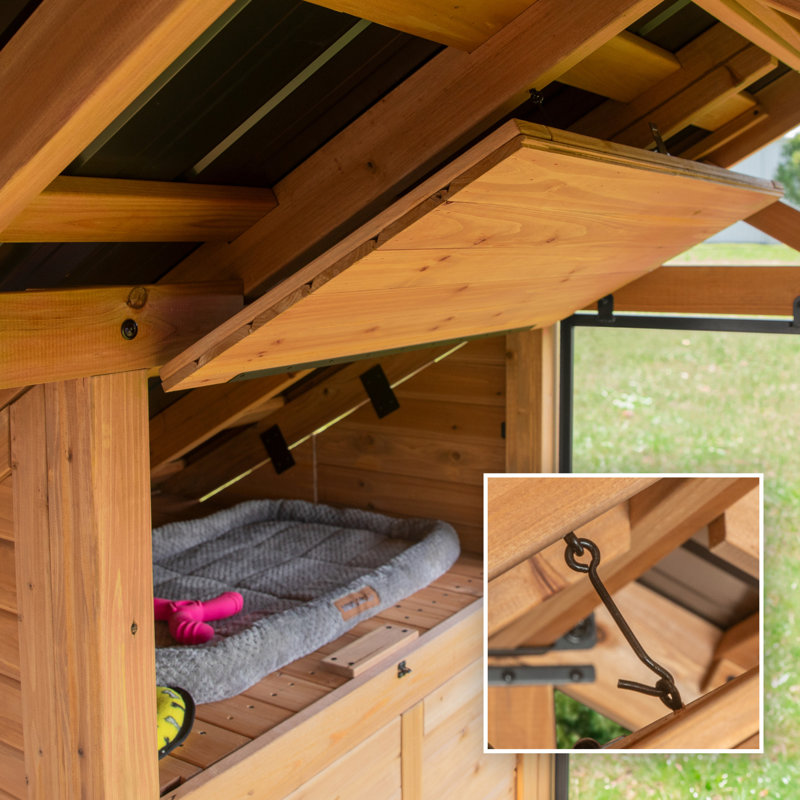 Large Cedar Wood Dog Kennel with Steel Roof and Feeding Tray