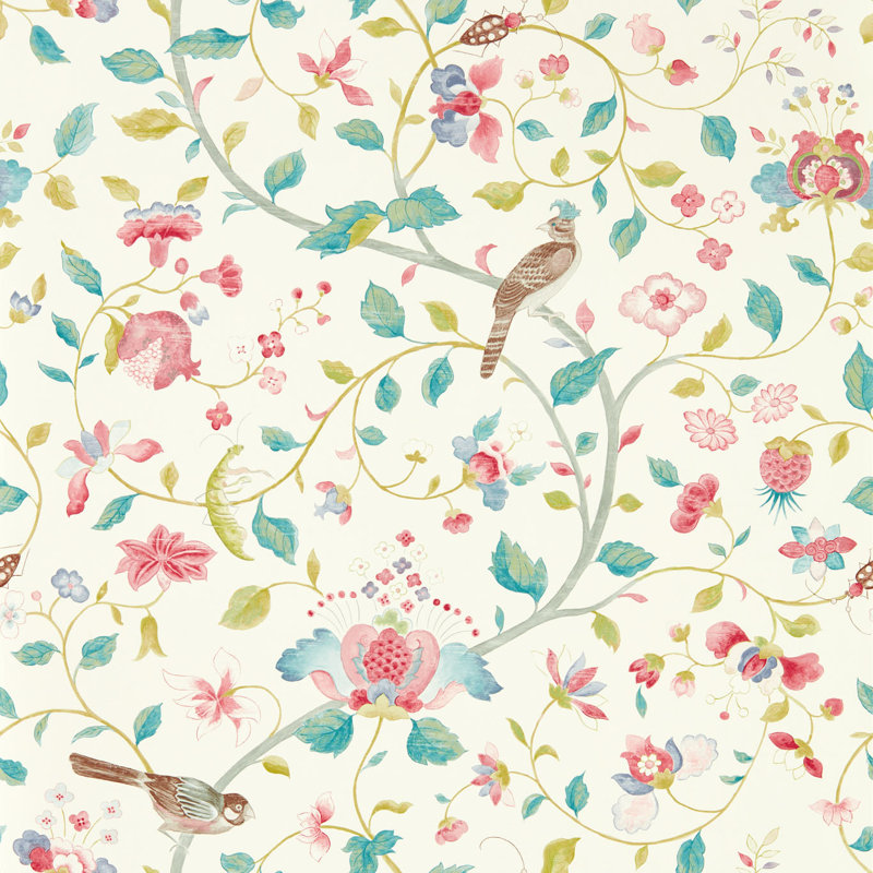 Arils Garden 10.05m x 68.6cm Matte Wallpaper Roll, Blue/Pink