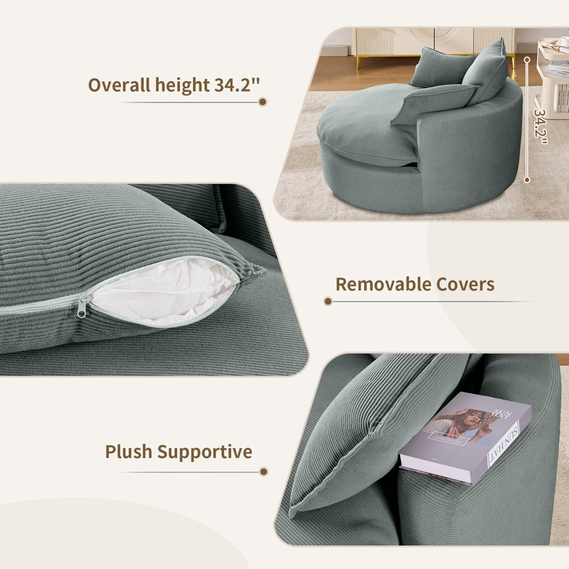 Oversized Barrel Chair – Corduroy, Compression-Molded Foam, Swivel, Gray