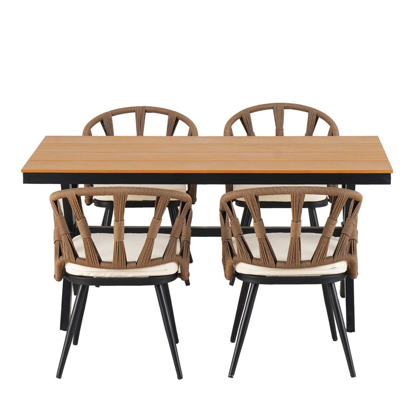 Ensemble contemporain d'extérieur avec chaises en rotin PE et table en bois plastique