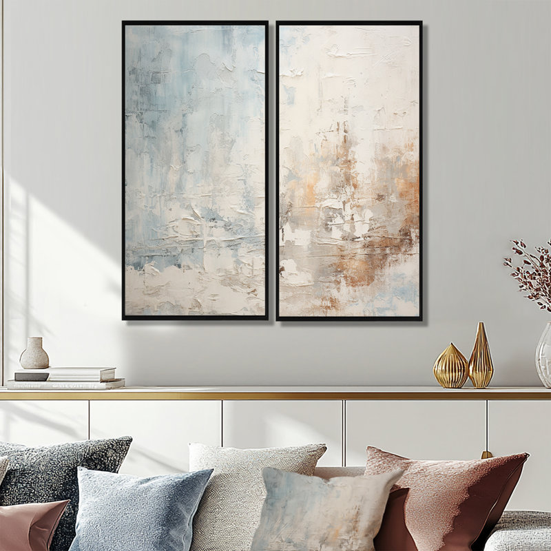 Beige bleu océan tempête II - art mural moderne, H 40 po x l 40 po, Impression encadrée flottante, Noir