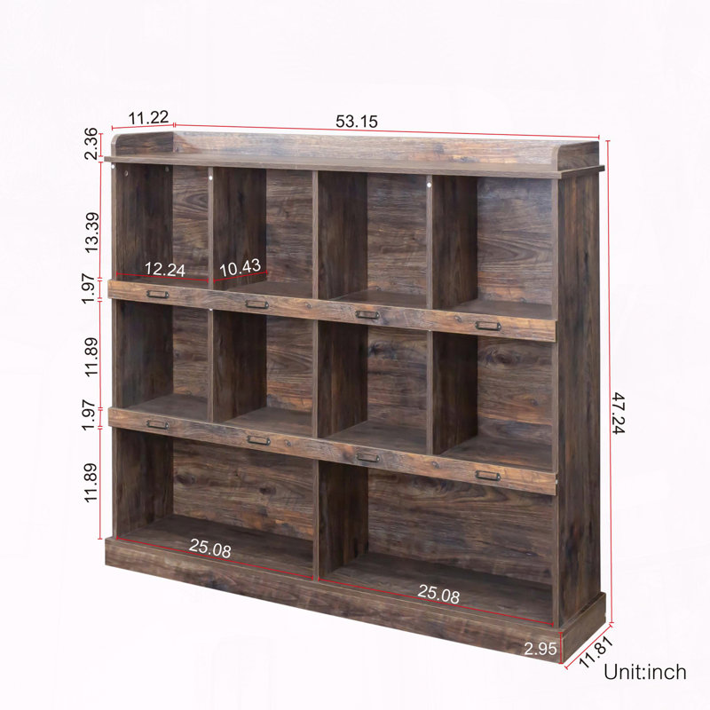 Bibliothèque à 10 tablettes avec rangement pour casiers, Espresso