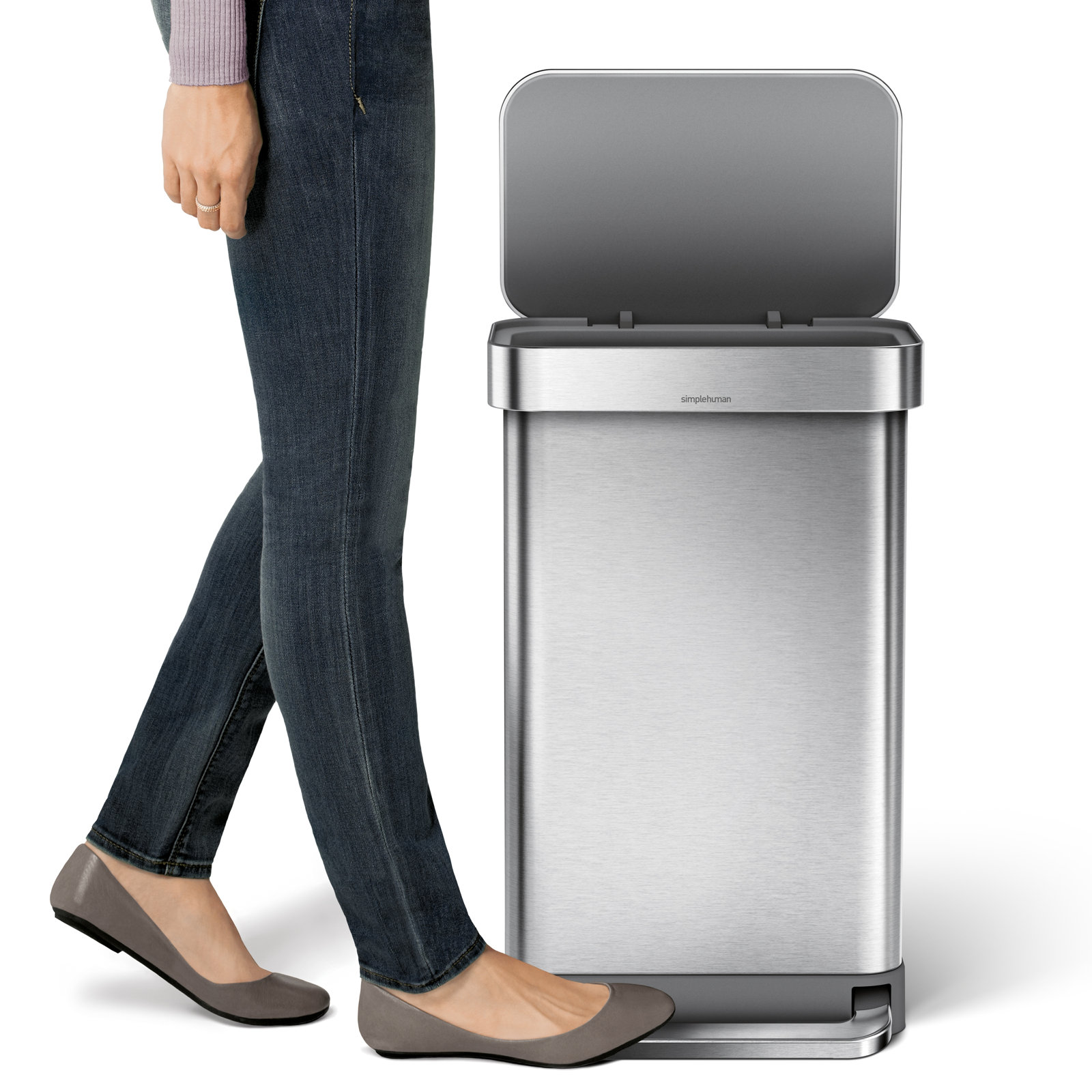simplehuman 14.5gal Rectangular Step-On Can, Brushed
