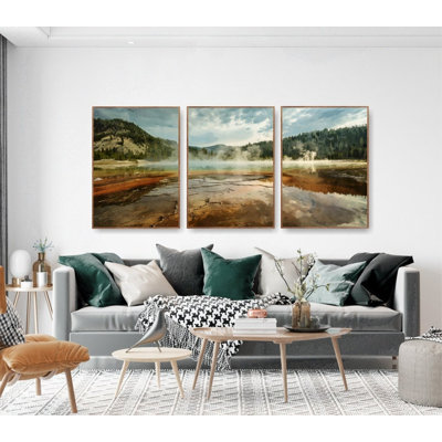 «Yellowstone National Park Posters», ensemble de 3 grandes aquarelles, montagnes, art mural sur toile