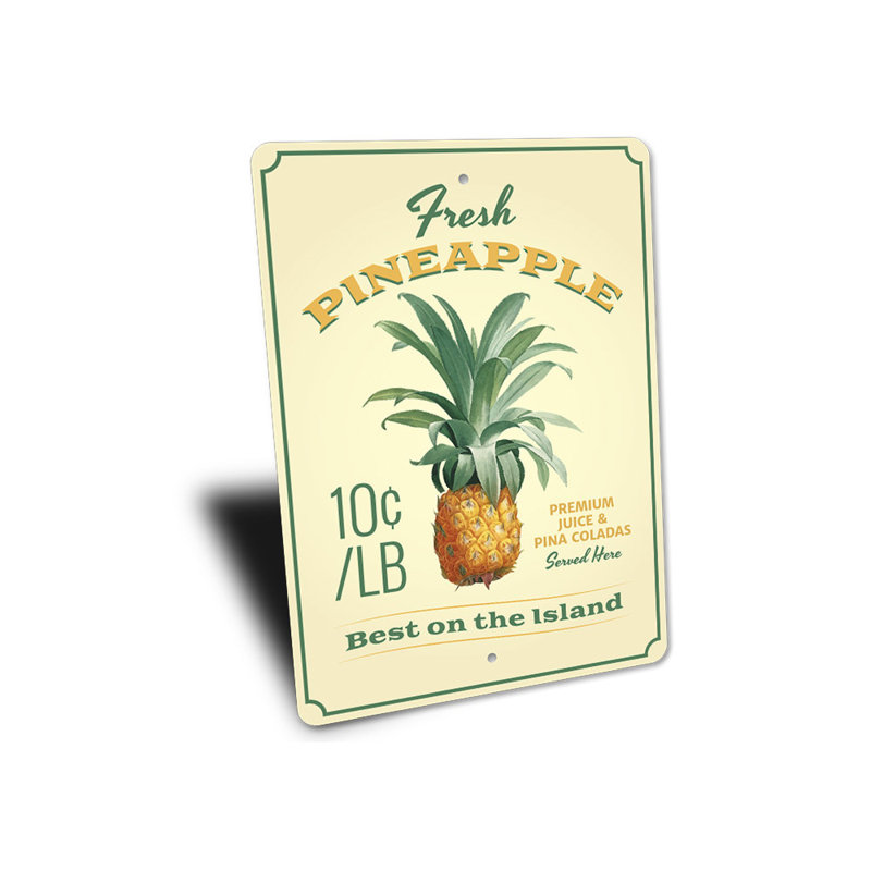 Plaque en aluminium ananas, H 18 po x l 12 po x P 0,06 po