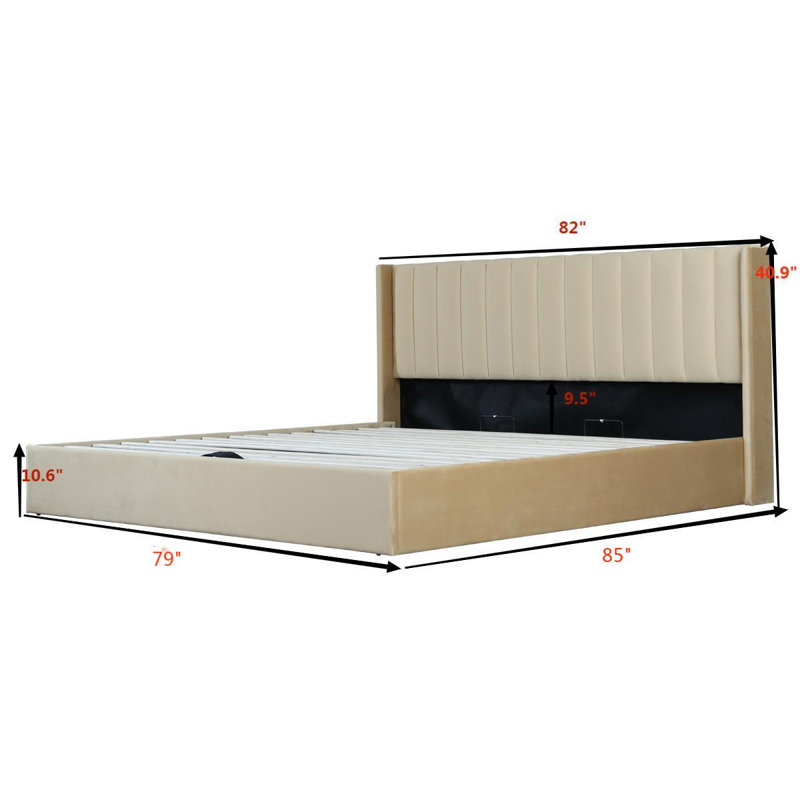 Lit plateforme avec rangement Daizia, Très grand, Or pâle