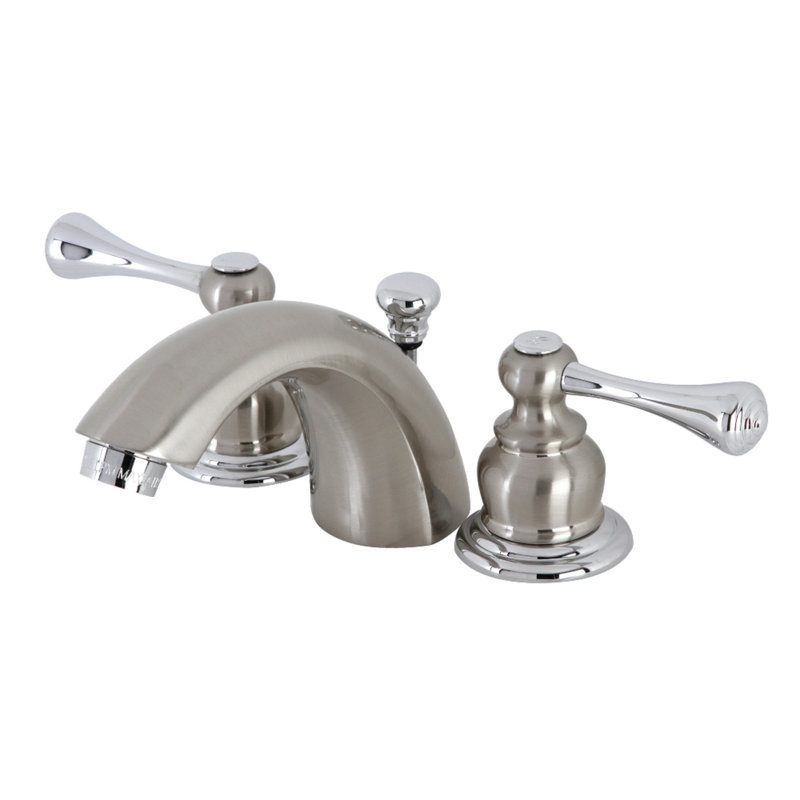 Vintage Widespread Bathroom Faucet with Drain Assembly, Brushed Nickel/Polished Chrome
