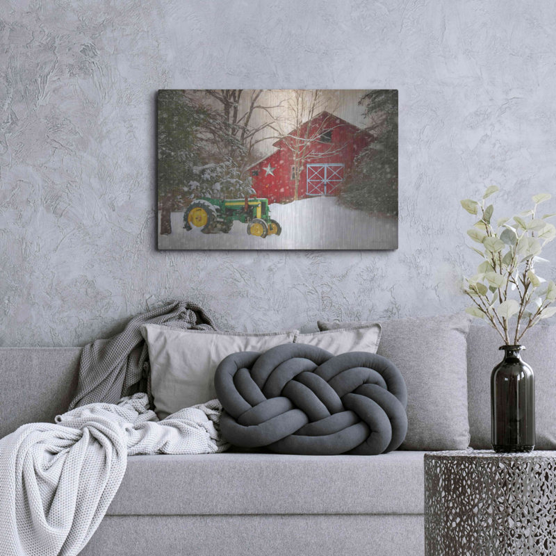 «Winter at the Barn» par Lori Deiter, art mural en métal, H 24 po x l 36 po