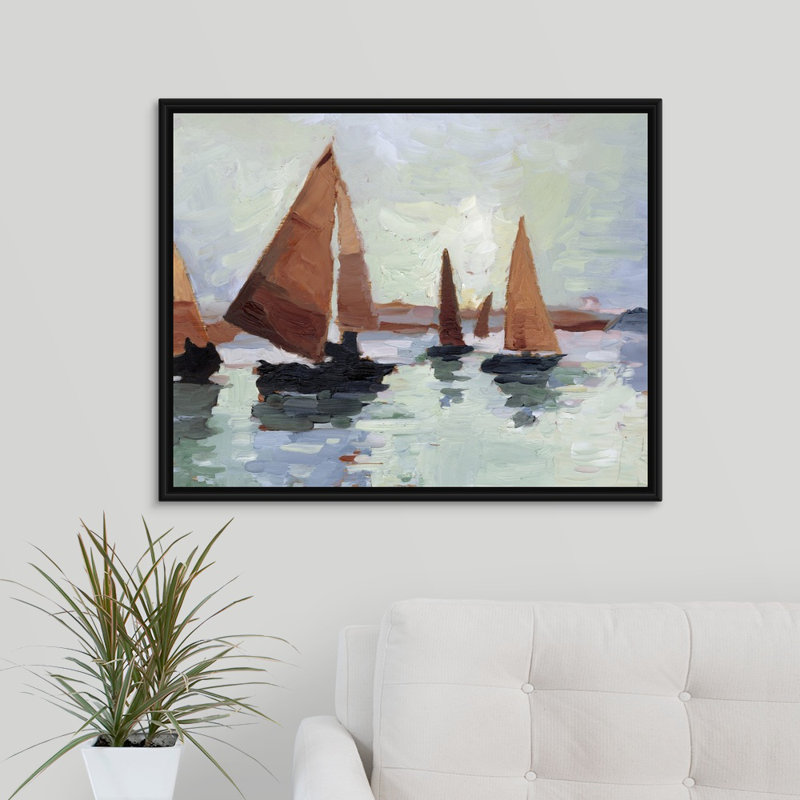 «Sunset Harbor I», peinture sur toile, Cadre flottant noir, H 17,7 po x l 21,7 po x P 1,75 po