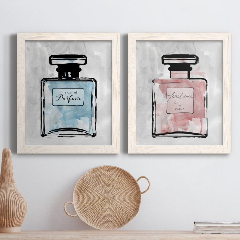«Blue Wash Perfume», ensemble de 2 peintures sur toile encadrées, H 24 po x l 36 po x P 1,5 po, Toile blanche encadrée