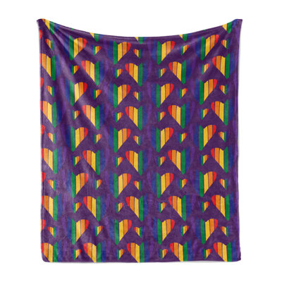 Ambesonne Pride Fleece Throw Blanket Rainbow Hearts Pattern Multicolor