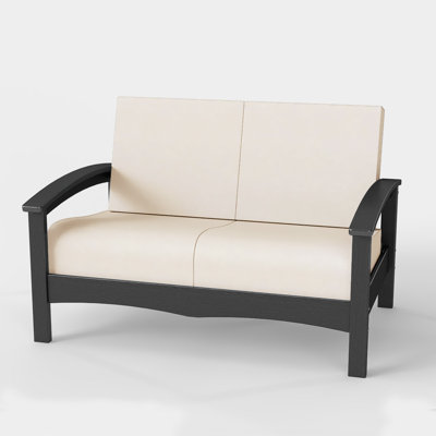 Canapé d'extérieur moderne en PEHD 2 places avec coussins - Causeuse toutes saisons pour le jardin, la terrasse, le porche et la cour arrière
