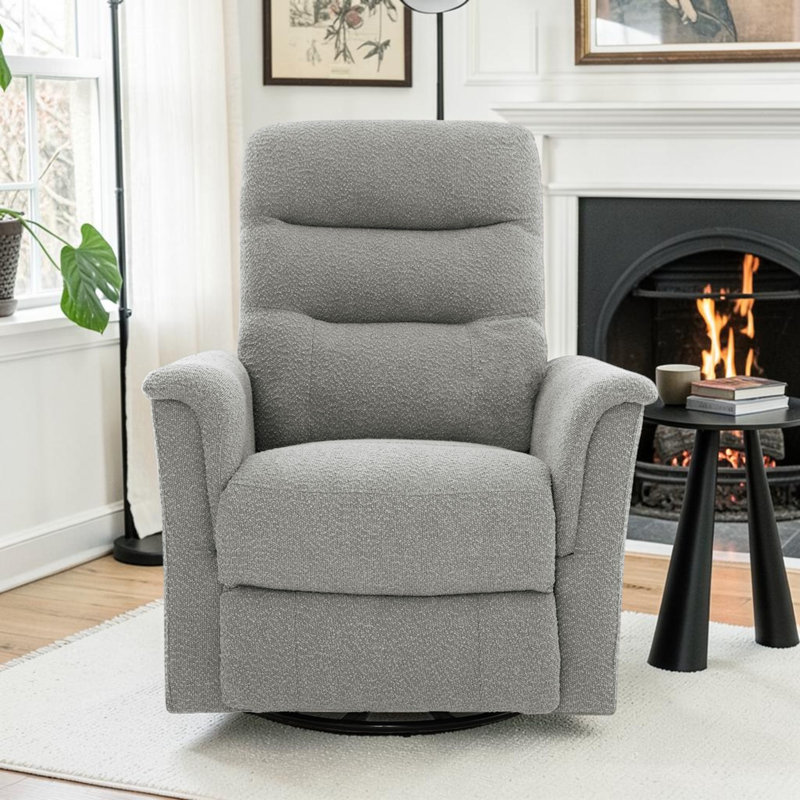 Swivel Rocker Recliner With Massage Function, Upholstered Nursery Recliner Chair With Side Pocket, Gray Polyester