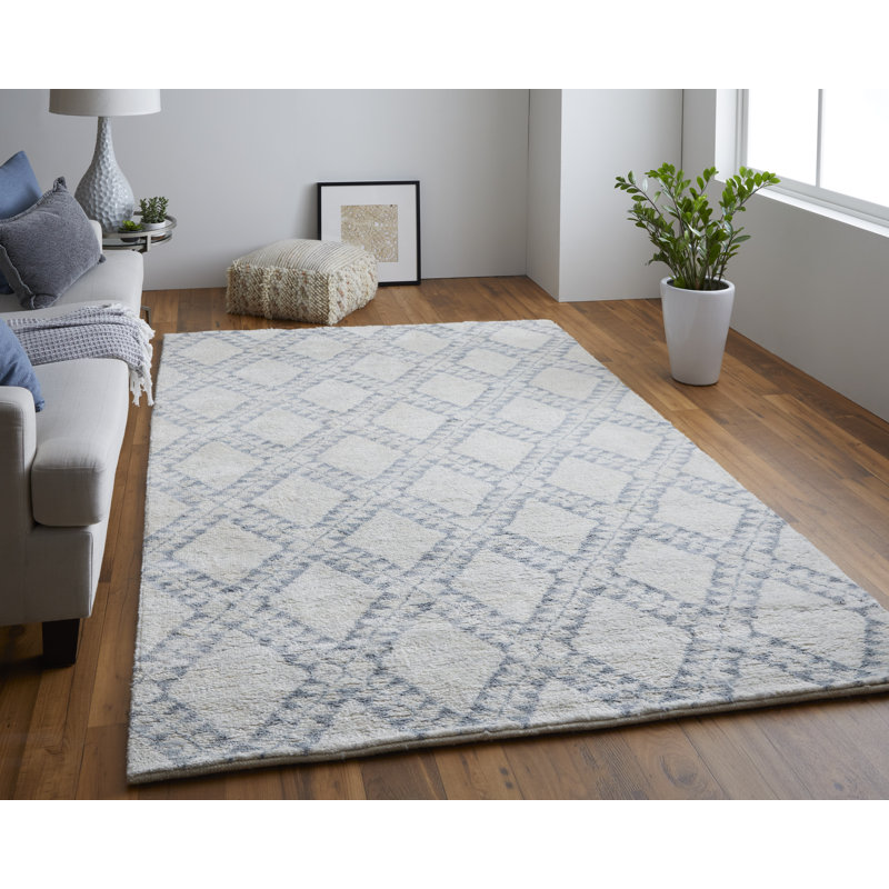 Tapis bleu à motif abstrait noué à la main Davisboro, Rectangle 5 pi 6 po x 8 pi 6 po