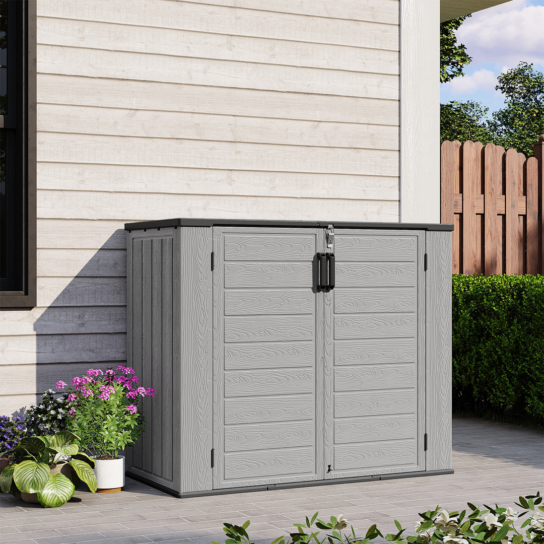 56''W 100 Gallons Outdoor Resin Horizontal Storage Shed With Floor, Lockable Weather-Resistant Cabinet Deck Box For Yard Tools And Garden Patio Furnit