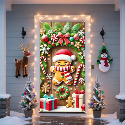 Santa And Gingerbread Christmas Door Banner With Gifts