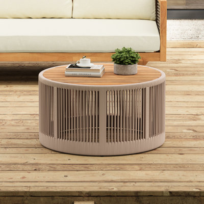 Wood And Rope Coffee Table - , 220lbs Weight Capacity, Ideal For Living Room, Den, Reading Nook Wood, Table, Rope, Iron, Weather , Den Decor