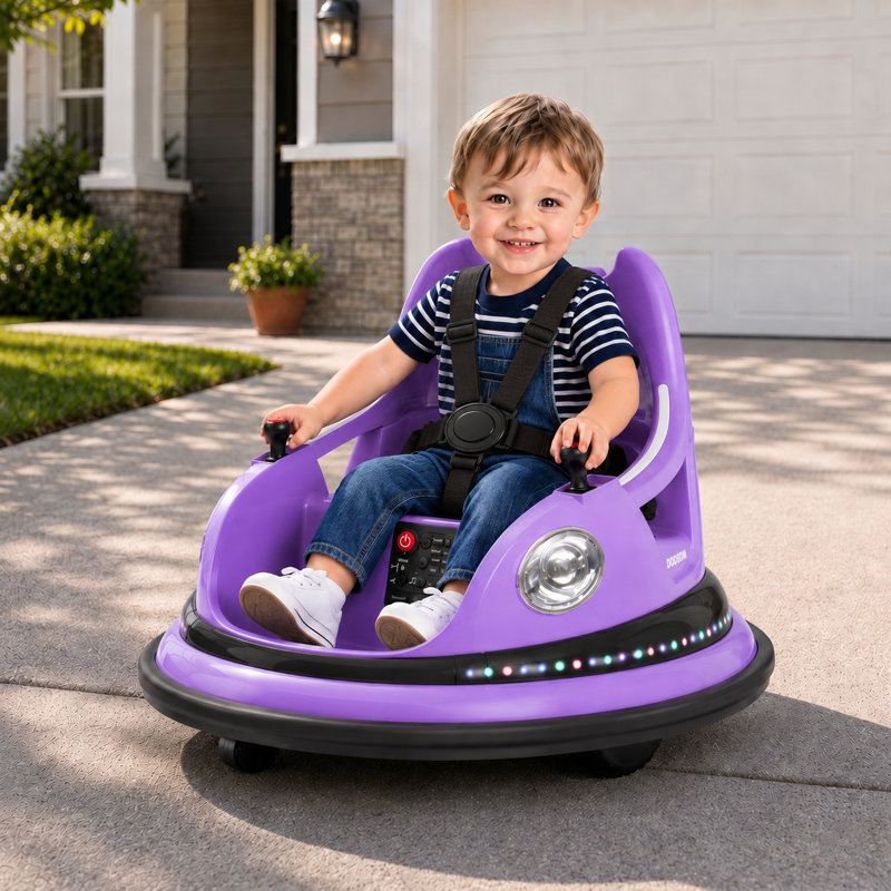 Forever Source 12V Kids Bumper Car with Remote Control, 360 Degree Spins, Dual Driving Modes, LED Lights & Music, Ages 3-5, Purple