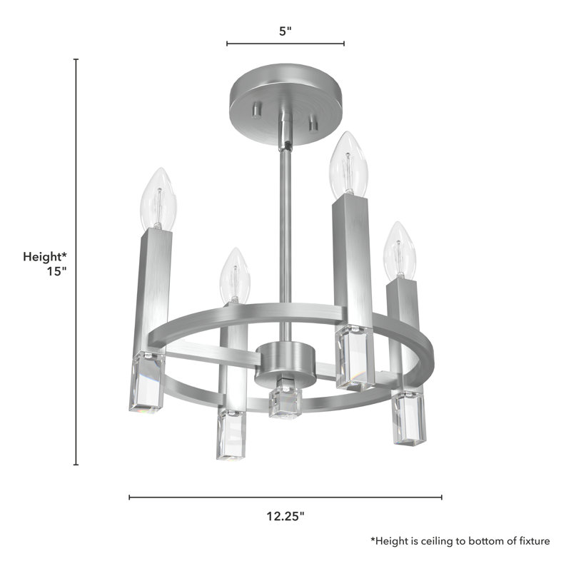 Hunter Sunjai 4 Light Semi-Flush Ceiling Light Fixture, Brushed Nickel