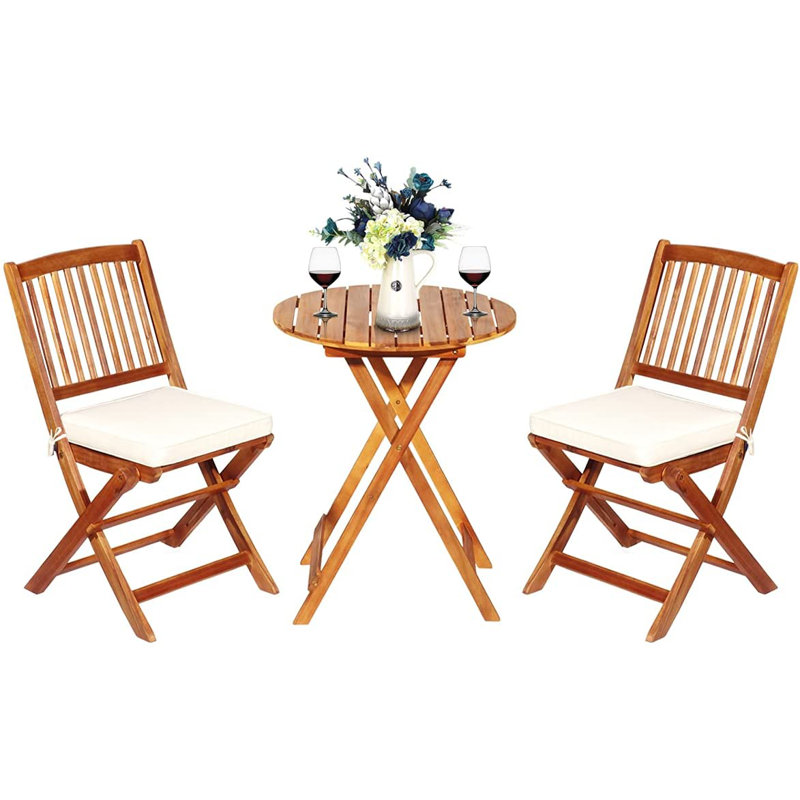 Leal 2 - Person Acacia Wood Patio Dining Set with Round Table , Cushions Included