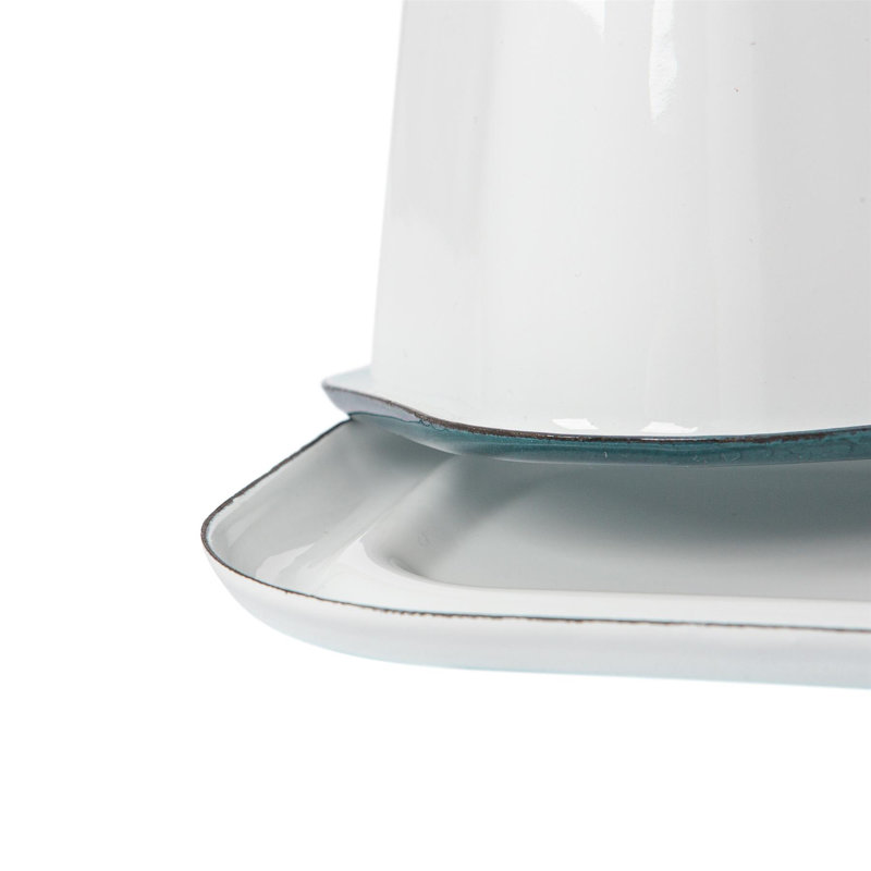 Argon Tableware - White Enamel Butter Dish - 18.5cm x 10cm, Green