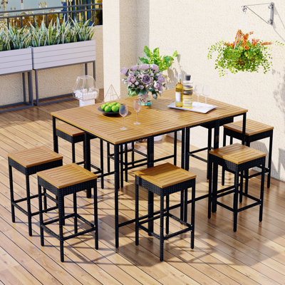 Table bistro en bois d'acacia et osier