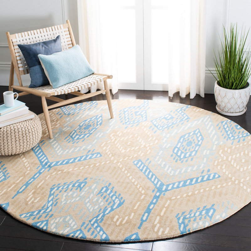 Eaton Wyndham Hand Tufted Wool Ikat Rug, Round 7'