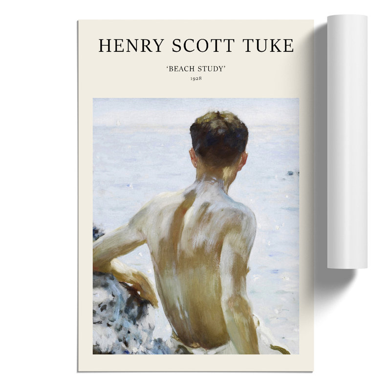 Beach Study by Henry Scott Tuke - No Frame Painting, 42cm H x 30cm W x 0.1cm D