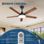 Ventilateur de plafond de 52 po avec lumière, 3 WCC à intensité variable de 3 W à DEL, moteur à courant continu à 6 vitesses, télécommande et minuterie, réversible, silencieux, intérieur extérieur