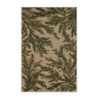 Machine Washable Botanical Beige Area Rug
