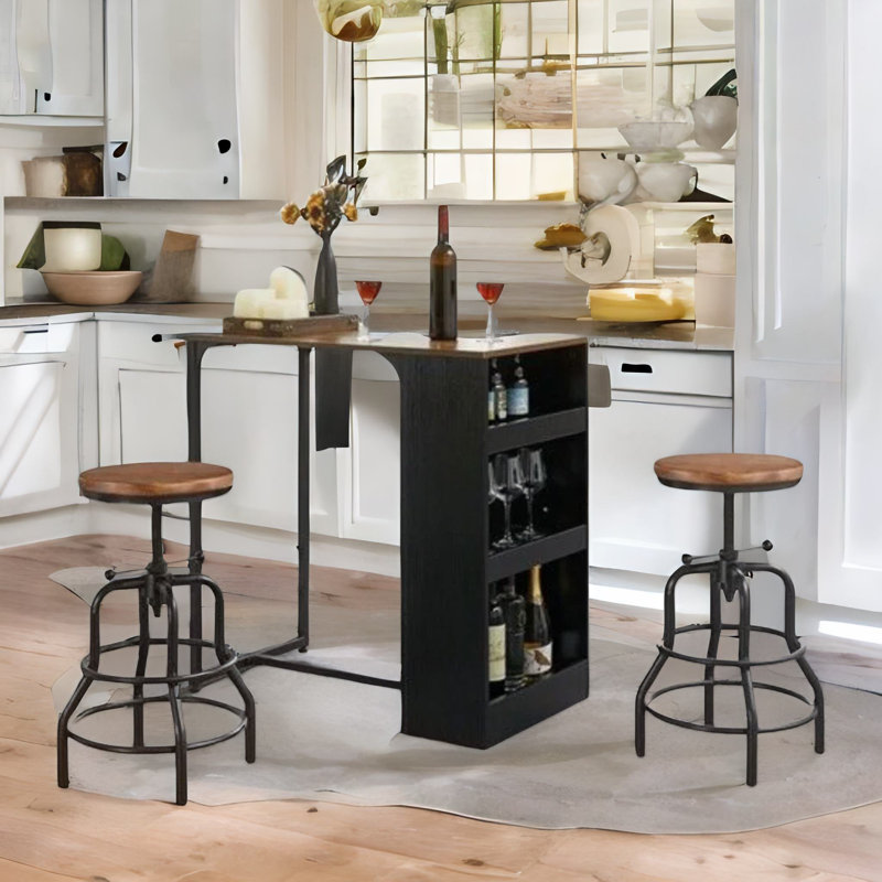 Oberstone Rustic Industrial Swivel Adjustable Height Stool - Metal Frame Kitchen Living, Brown