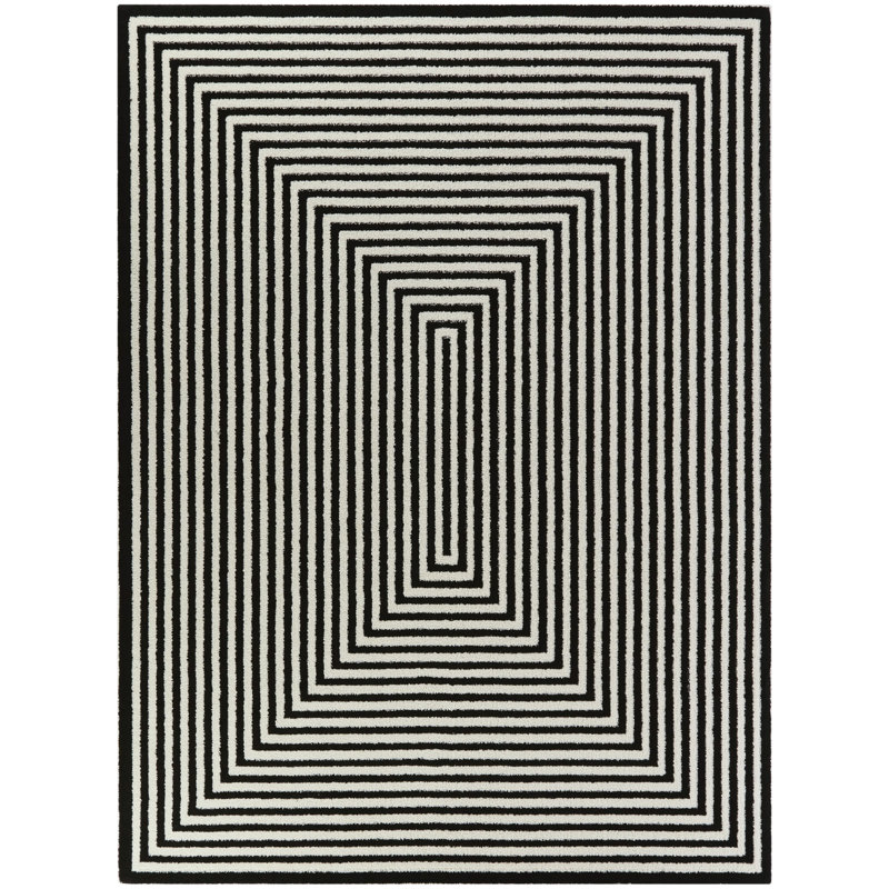 Tapis noir / blanc Pangle, Rectangle 5 pi 3 po x 7 pi