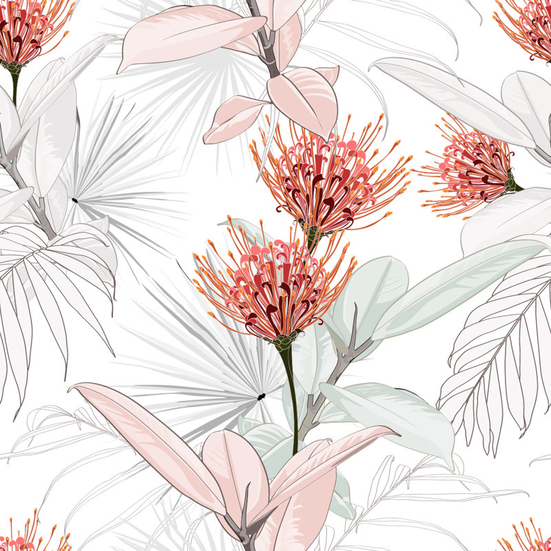 Panneau de papier peint fleurs et feuilles L 10,4 pi x l 25 po
