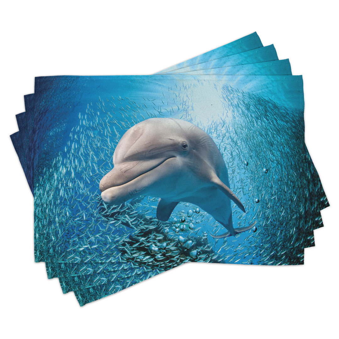 Platzdeckchen 4er-Set, Delfin im Meer, blau-grau