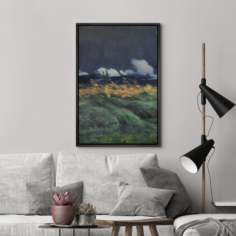 Herbes vertes coulant au vent, illustrations contemporaines de campagne française rustique, Noir, H 24 po x l 16 po