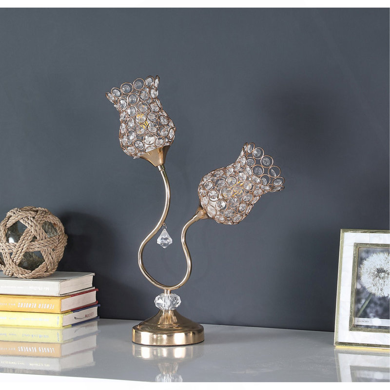 18.75" Rose Gold 2-Floral Trumpet Glam Metal Table Lamp