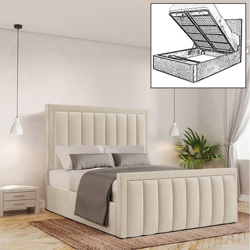 Bhopal Upholstered Ottoman Storage Bed, Super King (6'), Cream